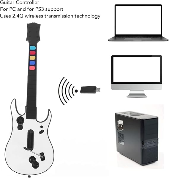 Pcギターヒーローコントローラー、 ギターコントローラー ワイヤレス ギター ゲーム ギター, ストラップ付きギターヒーローギター、 迅速な対応 Pc用ワイヤレスps3ギターヒーロー、 Pcに対応 とps3 白