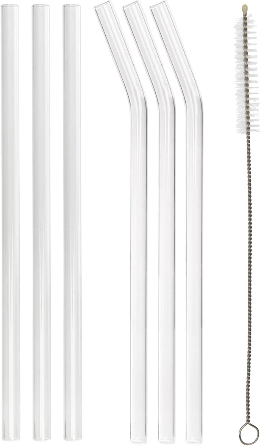 wenco Glass Drinking Straws Set of 6 - Reusable Glass Drinking Straws Sustainable & Stable - 23 cm Glass Straws - Dishwasher Safe - Includes Cleaning Brush for Cold & Hot Drinks