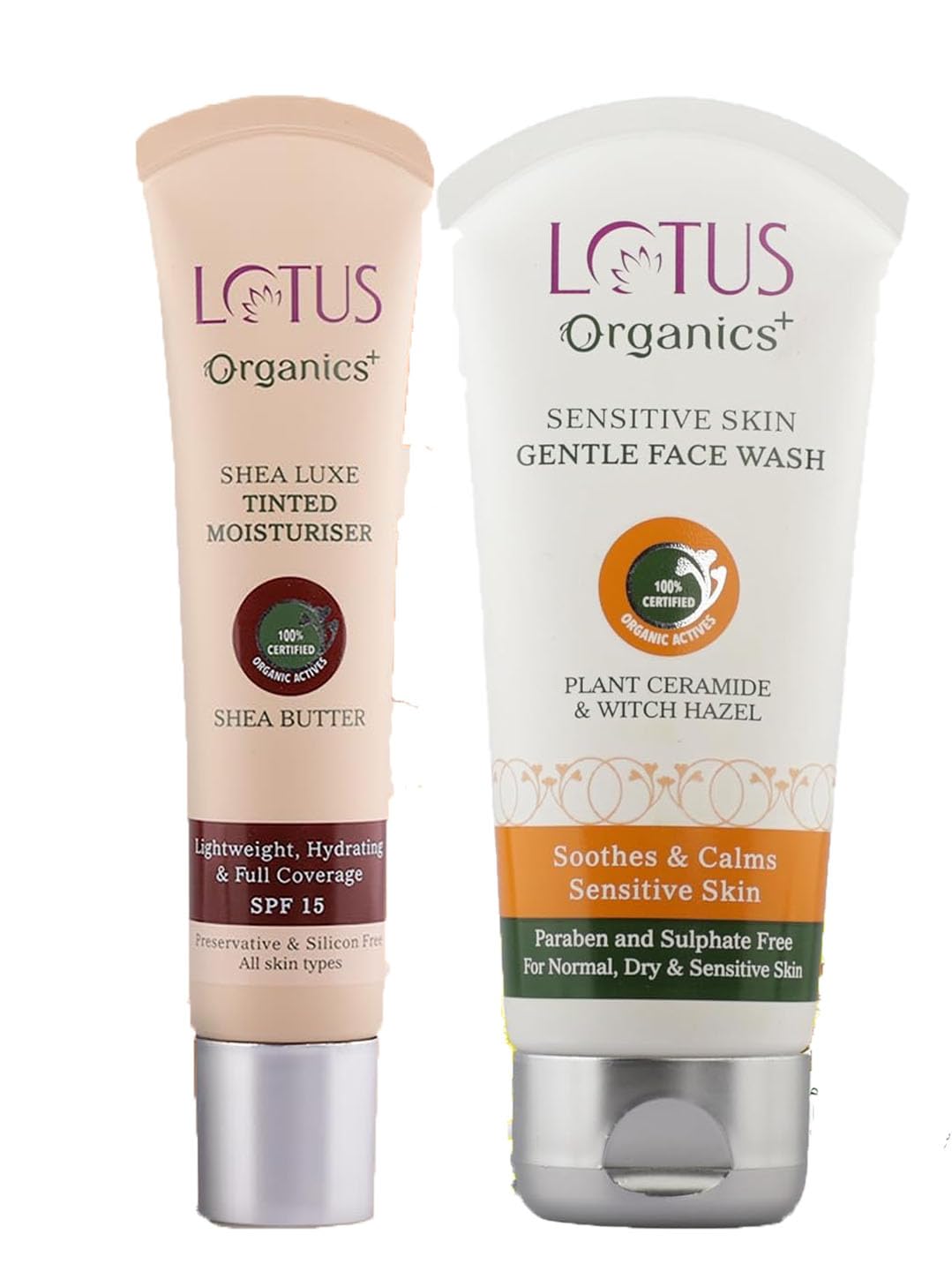 Lotus Organics+ Shea Luxe Tinted Moisturizer (M3 - Dark, 40g)+ Sensitive Skin Gentle Face Wash 80 g