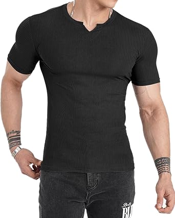 Muscle Cmdr Mens Henley T-Shirt Slim Fit V Neck Short Sleeve Sport Tee