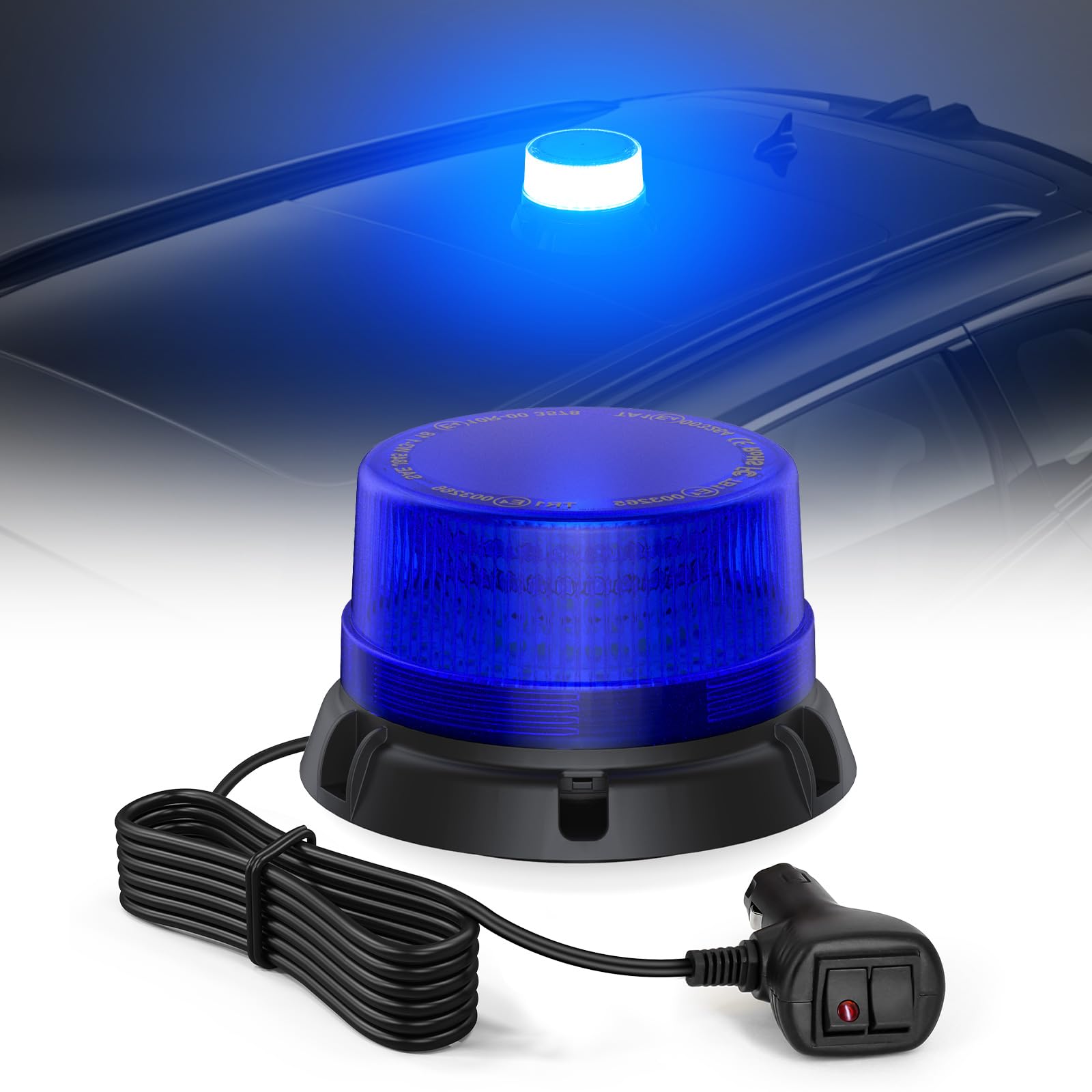Lampeggiante Blu a 90 LED con Magnete - Luce di Avvertimento 12V 24V, cavo da 2,8 m, Impermeabile IP65, 2 Modalità per Camion, Attrezzature Edili, Agricoltura