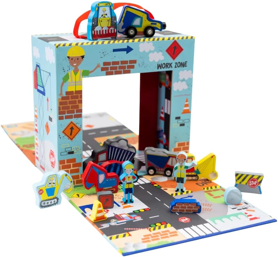 Floss & Rock Construction Kids Playbox, 15 Wooden Piece, 9.25 Inch