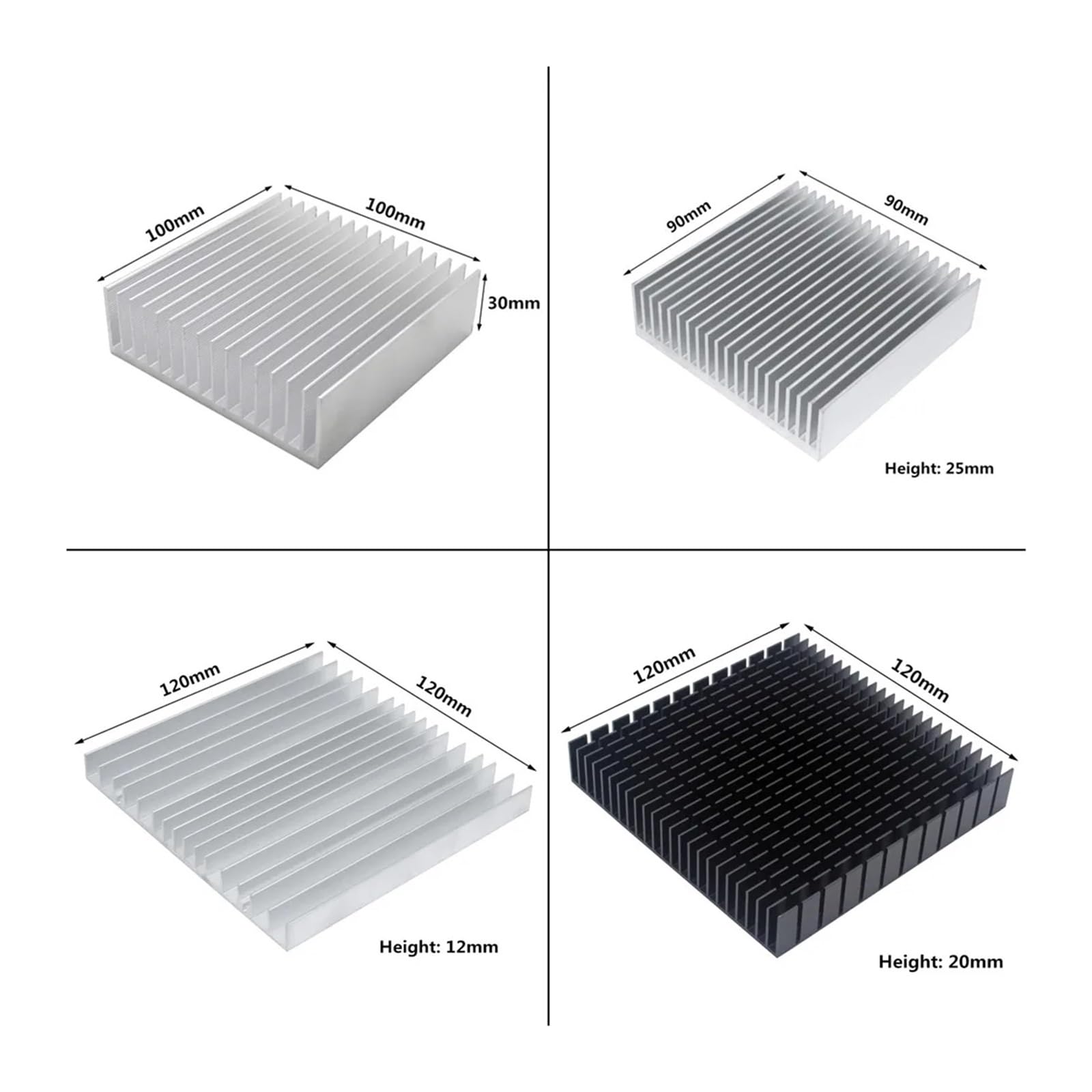 Aluminiowy radiator chłodnicy Radiator do elektronicznego chłodzenia chipów LED Rozpraszanie ciepła(120x120x20mm)