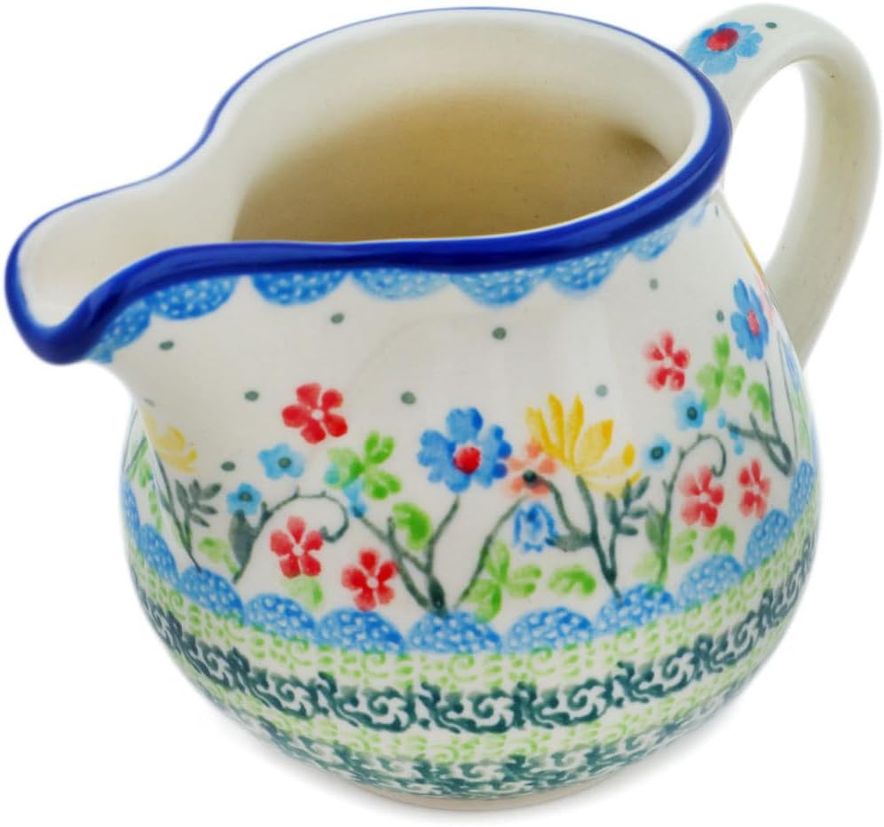 Polmedia Polish Pottery Creamer UNIKAT - Spring Sights Pattern Handmade in Boleslawiec Poland by Ceramika Artystyczna + Certificate of Authenticity