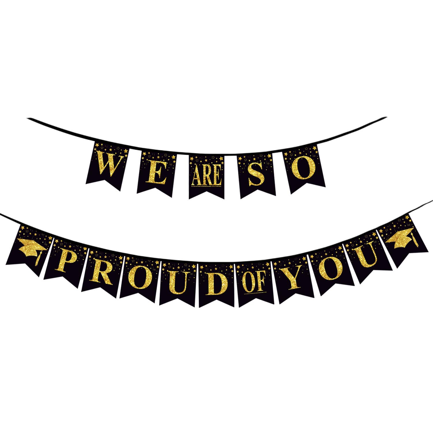 Graduation Decorations Pre-Strung Banner - Elegant Black & Gold Glitter Party Banner for Adult Celebrations, Retirement Parties (15x8 Inch)