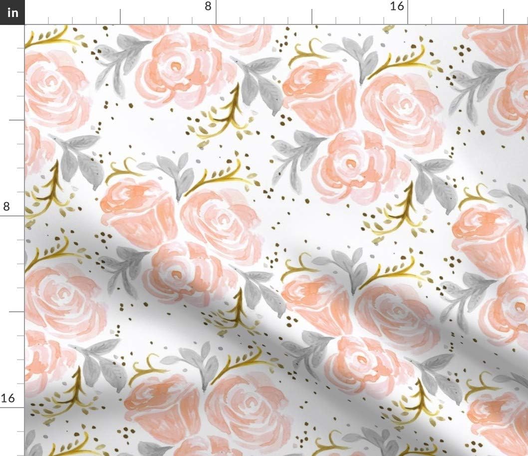 Spoonflower Fabric - Flora Roses Vintage Flowers Floral Girl Blush Gold Botanical Printed on Petal Signature Cotton Fabric Fat Quarter - Sewing Quilting Apparel Crafts Decor