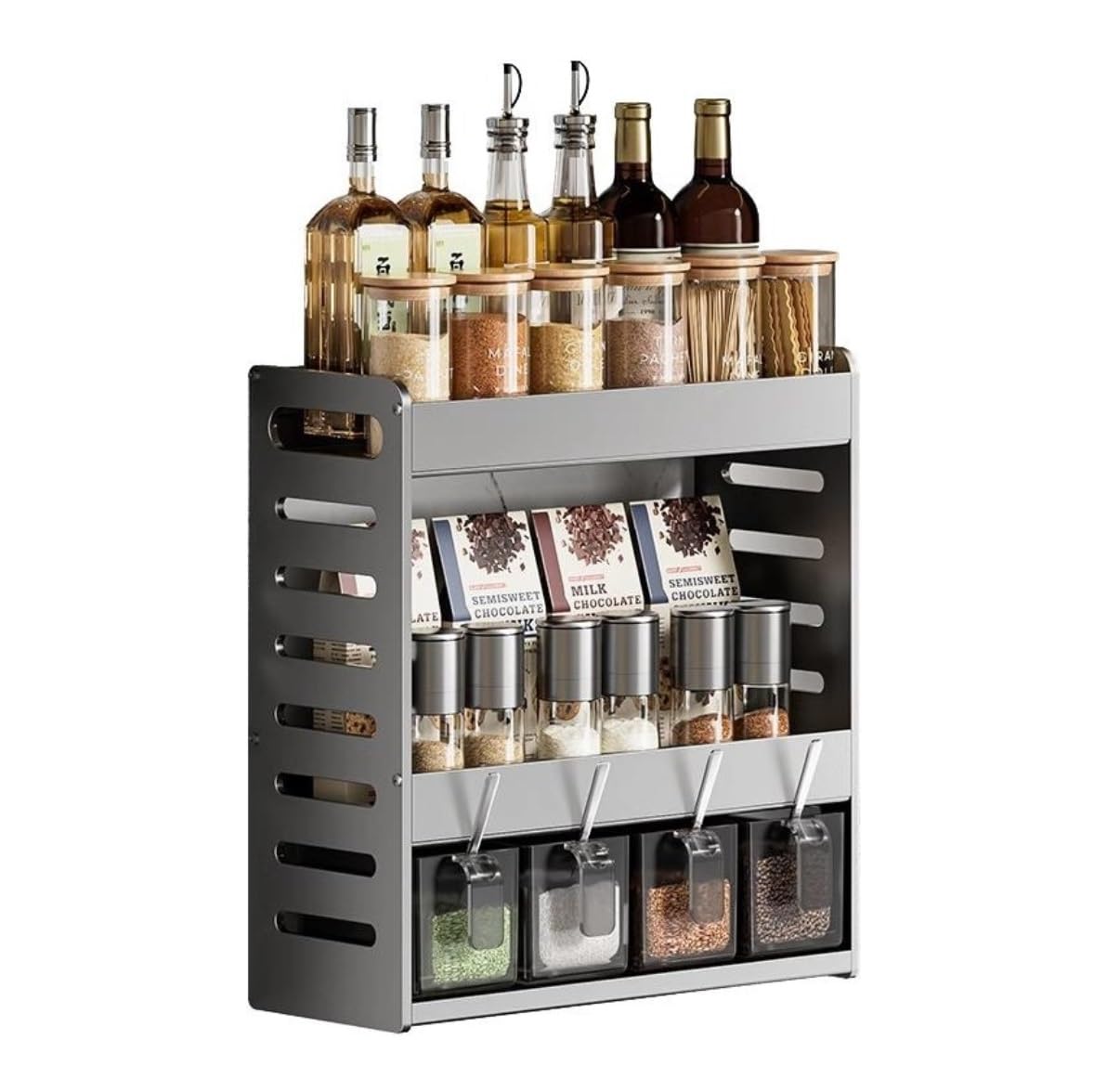Estantería Especias Especiero Estante De Especias De Montaje En Pared De 3 Niveles, Estante De Especias Colgante De Aluminio, Organizador, Estante De Almacenamiento De Especias Para Cocina Y Baño Espe