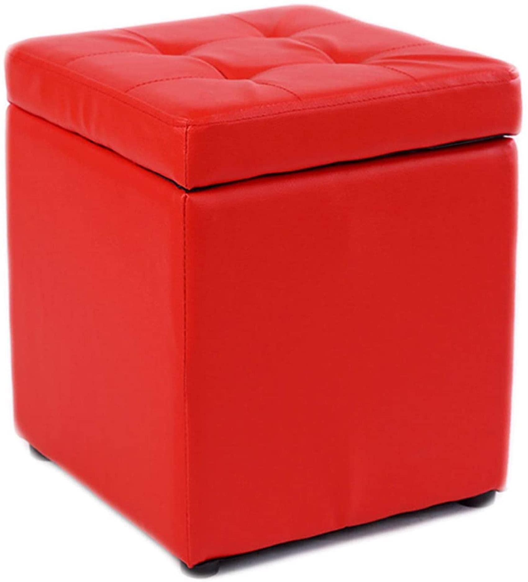 Repose-pieds ottoman rembourré en cuir PU rouge capitonné