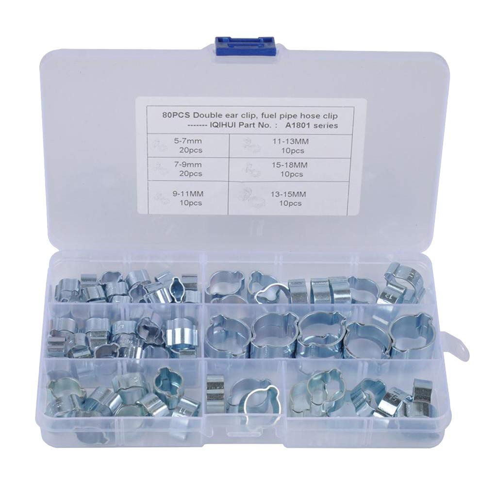 perfk Collier de Serrage à Double Oreille (80 Pièces) - Ajustable en Acier Inoxydable Tuyau Pinces Clips Fixation
