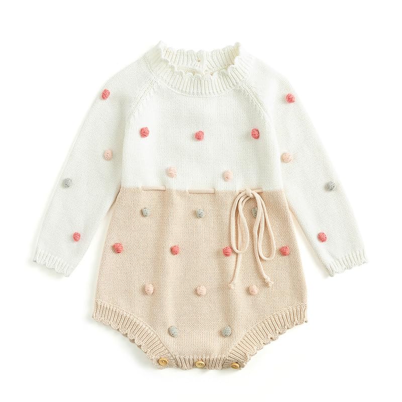 Image of Simplee kids Baby Girls Rompers Long Sleeve Pompoms Infant Toddler Jumpsuit for Spring Fall Winter