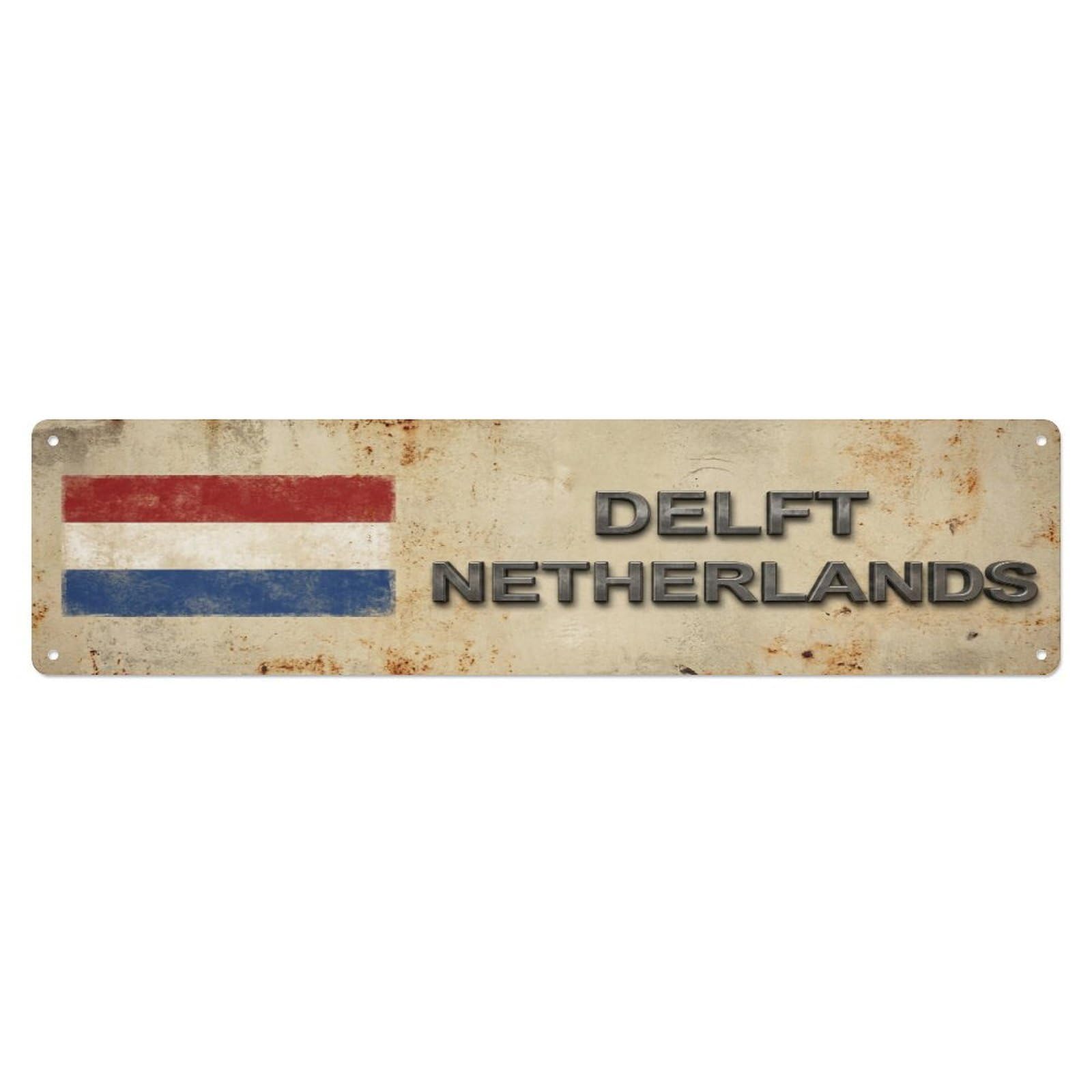 Okahys 4X16inch(10X40cm) Vintage Delft Netherlands Flag Decor Rustic Travel Metal Tin Sign