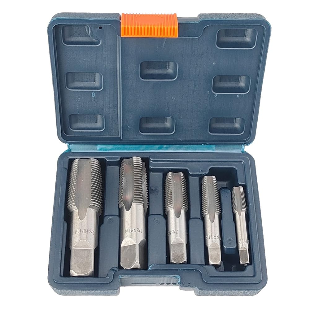 Jnchdghwa As Shown 5-Piece Npt Pipe Tap Set Precise Threading Tool Kit For Professional Pipe Taper Threads