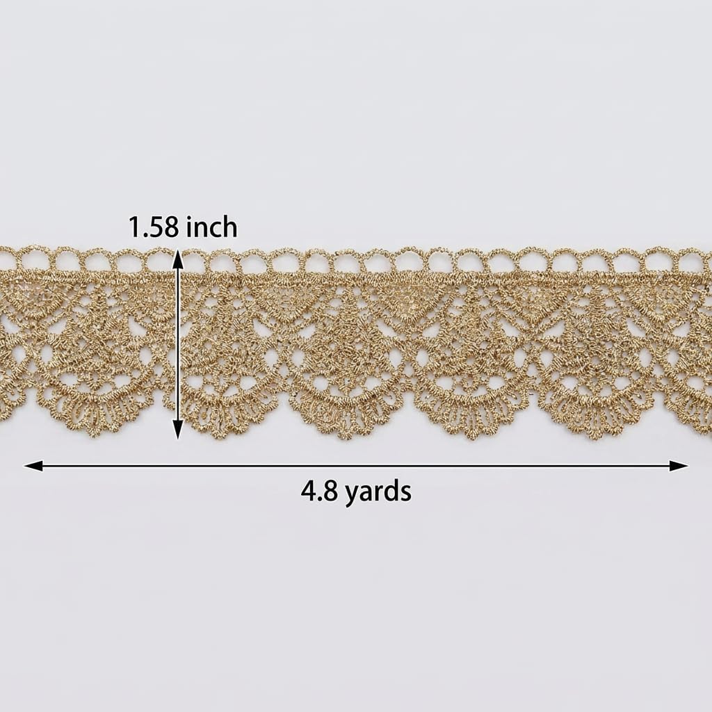 IDONGCAI 1.58" x 4.8 Yards Vintage Gold Embroidered Lace Ribbon Trim – Elegant Metallic Baroque Floral Edging for Weddings, Bridal Gowns, Crafts & Home Décor