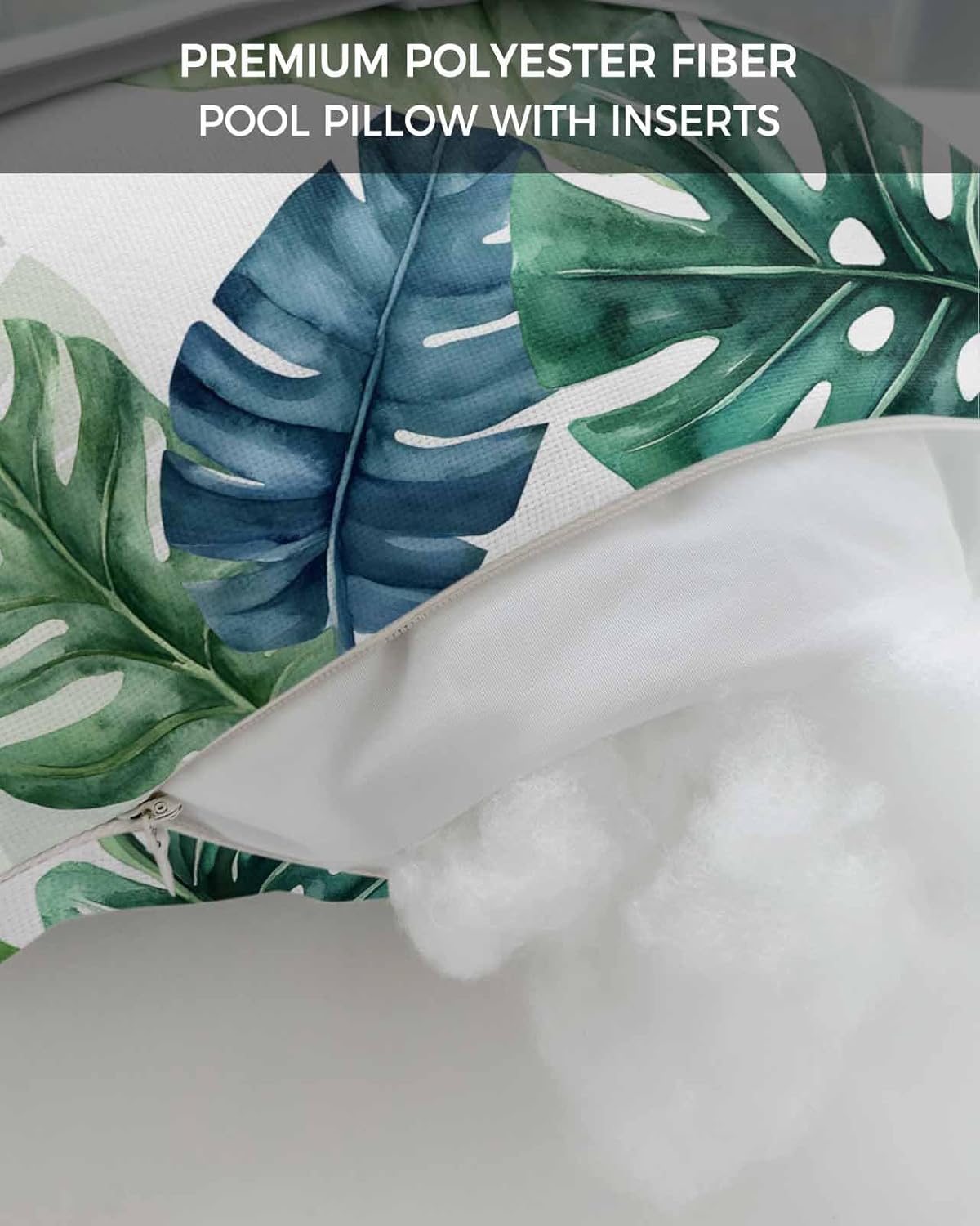 Outdoor Pillow for Chaise Lounge Chair Watercolor Green Monstera Leaves Waterproof Lumbar Pillow Insert Tropical Plants Headrest Pillow Adjustable Elastic Stripe for Recliner Beach Patio 12x20 Inch