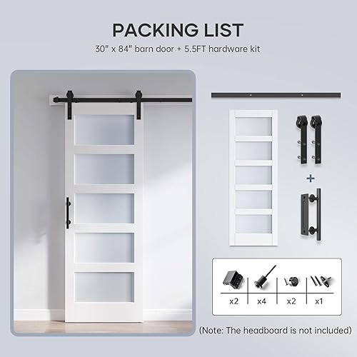 Miniatura 7 de ROYMELO Losa de puerta corrediza de cristal de 30 x 84 pulgadas y kit de accesorios de 5.5 pies incluidos, panel de madera MDF cubierto con