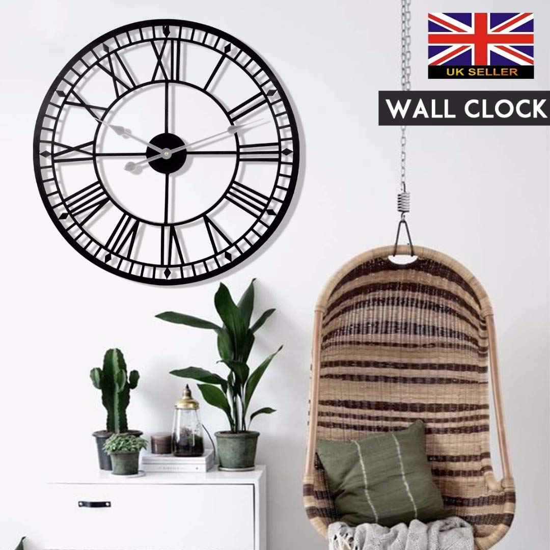 Buy 80cm Large Outdoor Garden Wall Clock Roman Numerals Giant Open Face Metal Online at