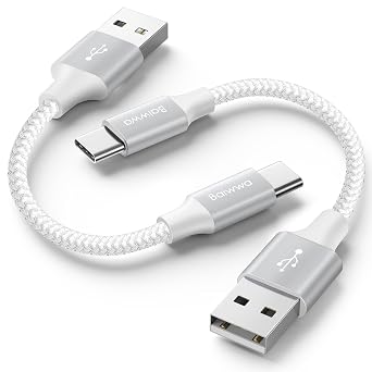 Baiwwa White USB C Cable 1ft, 2Pack Short Charger Cable USB A to USB C