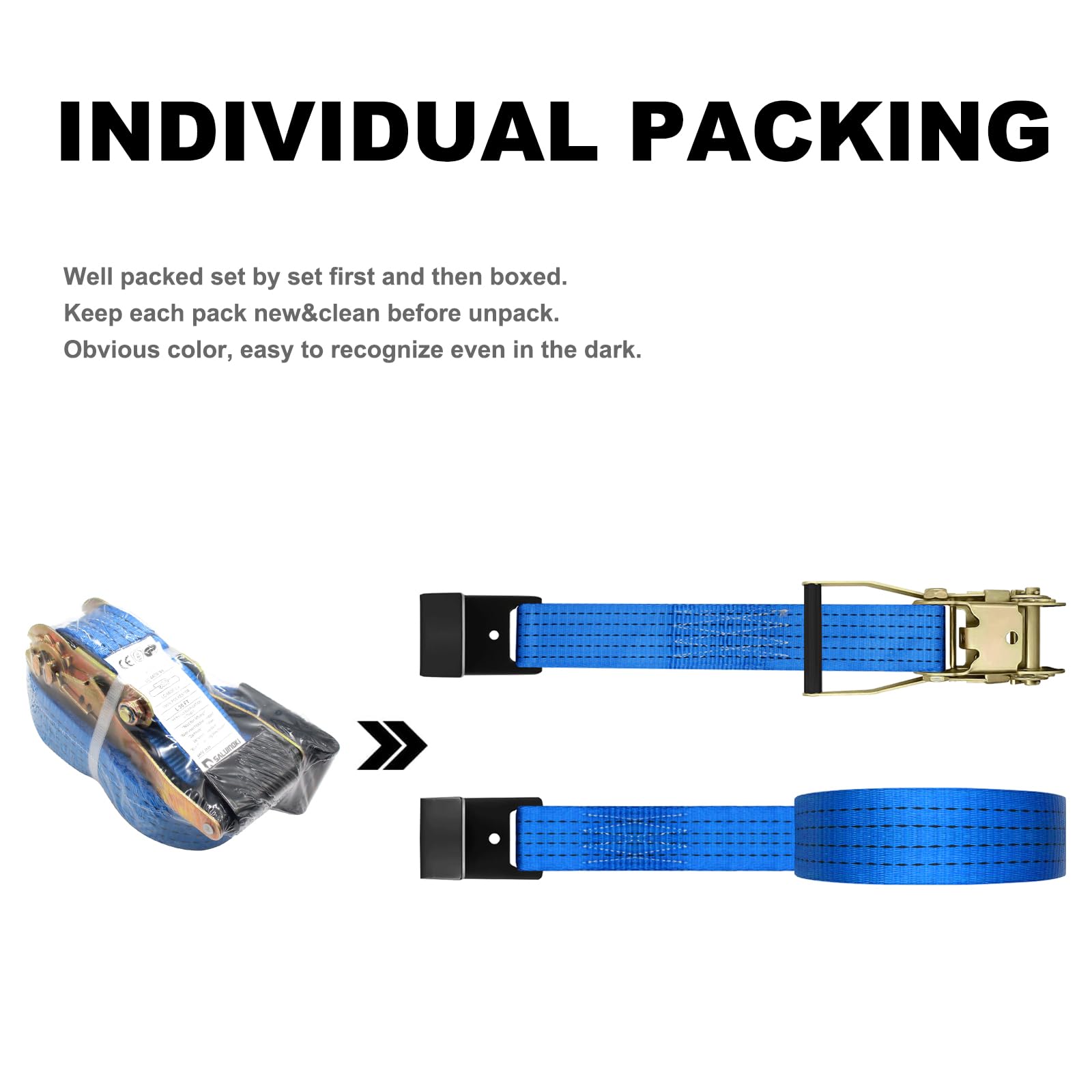 Confezione da 8 cinghie a cricchetto da 5,1 cm, resistenti, gancio piatto da 9,1 m, cinghie piatte blu per attrezzatura da legare a cricchetto carico di lavoro 2993,7 kg, lunghezza di