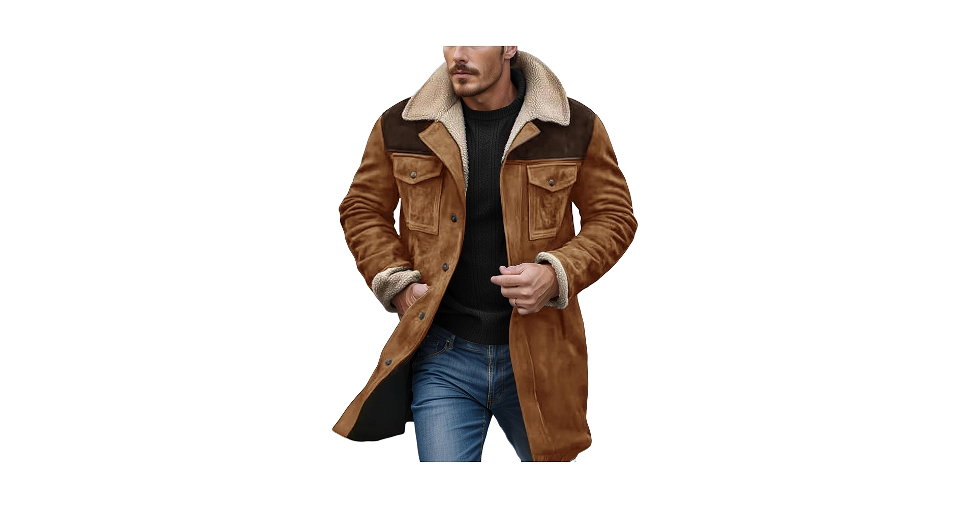 XDFVC Mens Winter Coats Vintage Suede Patchwork Lamb Fleece