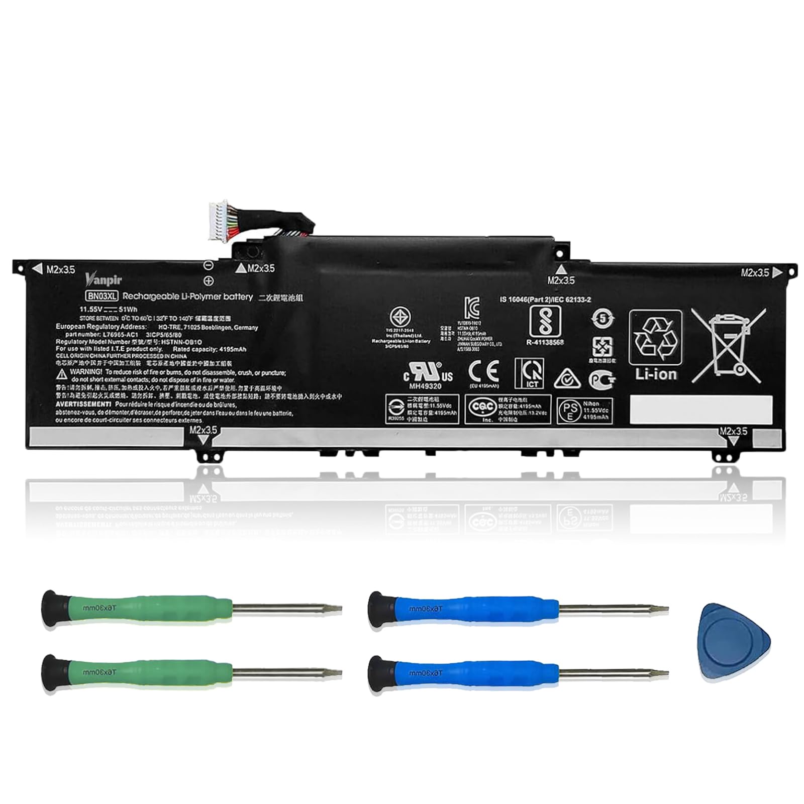 VANPIR BN03XL Laptop Battery Replacement for HP Envy x360 15 2020 13-ba0010nr 13-ba0004nu 15-ed0000 15T-ED000 13-ay0378ng 13-ay0065AU 13-ay0001nc 15-ed0007na 15m-ee0013dx Series HSTNN-DB9N