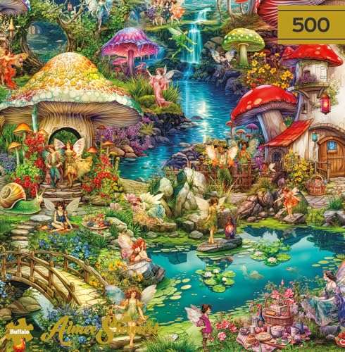 Buffalo Games - Merry Mushroom Village Picnic - Rompecabezas de 500 Piezas | Tamaño terminado 15 x 21.25 pulg, incluye póster, tablero reciclado, ideal para regalo y enmarcar miniatura 2