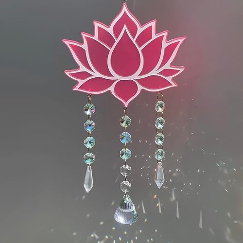 Miniatura 5 de Pink Lotus Flower Crystal Suncatcher, Pretty Rainbow Maker, Zen Sun Light Catcher, Boho Wall Hang, Window Garden Decor, House Warming Gift