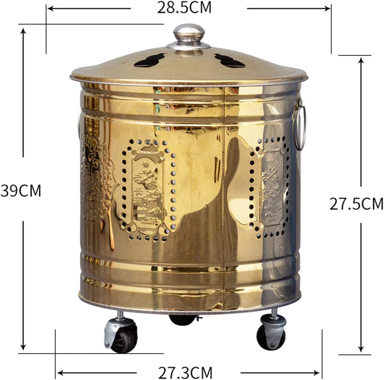 Incinerador de basura de metal para reciclaje de jardín, incinerador de acero inoxidable, incinerador de jardín, jaula de fuego de acero, rueda universal de 360 grados, incinerador portátil,