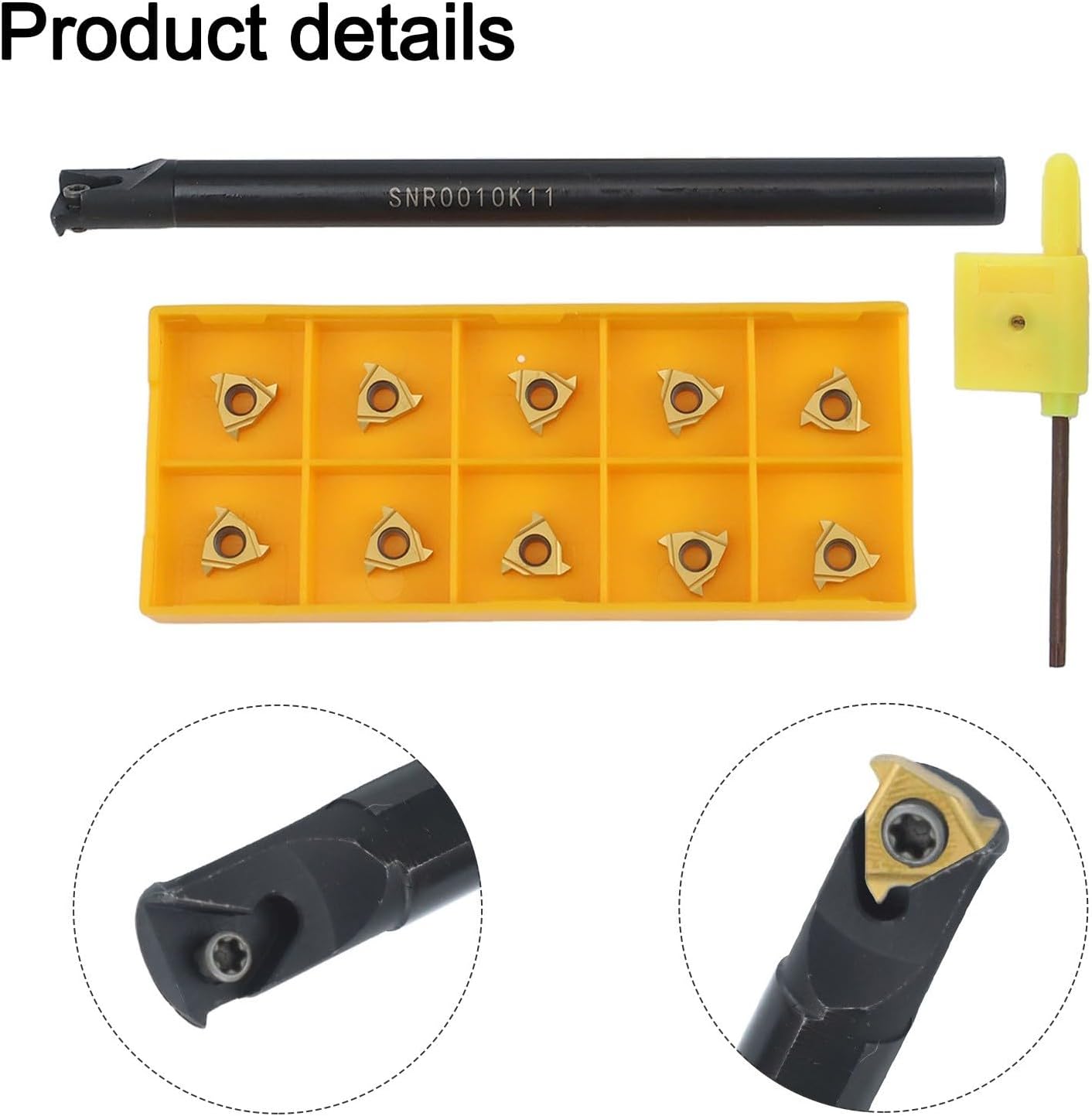 Right Hand SNR0010K11 Lathe Threading Holder Kit with 10Pcs 11IR A60 Carbide Inserts, CNC Turning Boring Tool for Metal, 125mm Length 45HRC Alloy Steel Rod