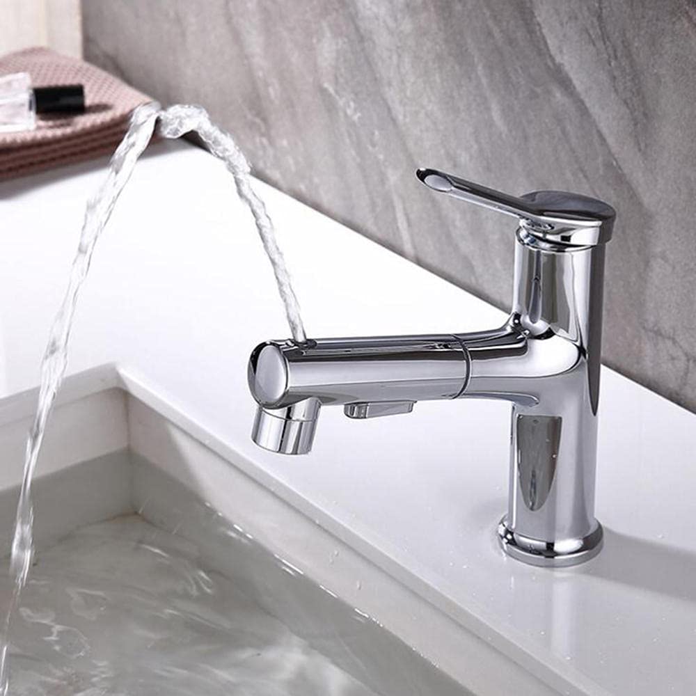 Mitigeur de lavabo robinets monotrou noir à douchette amovible laiton