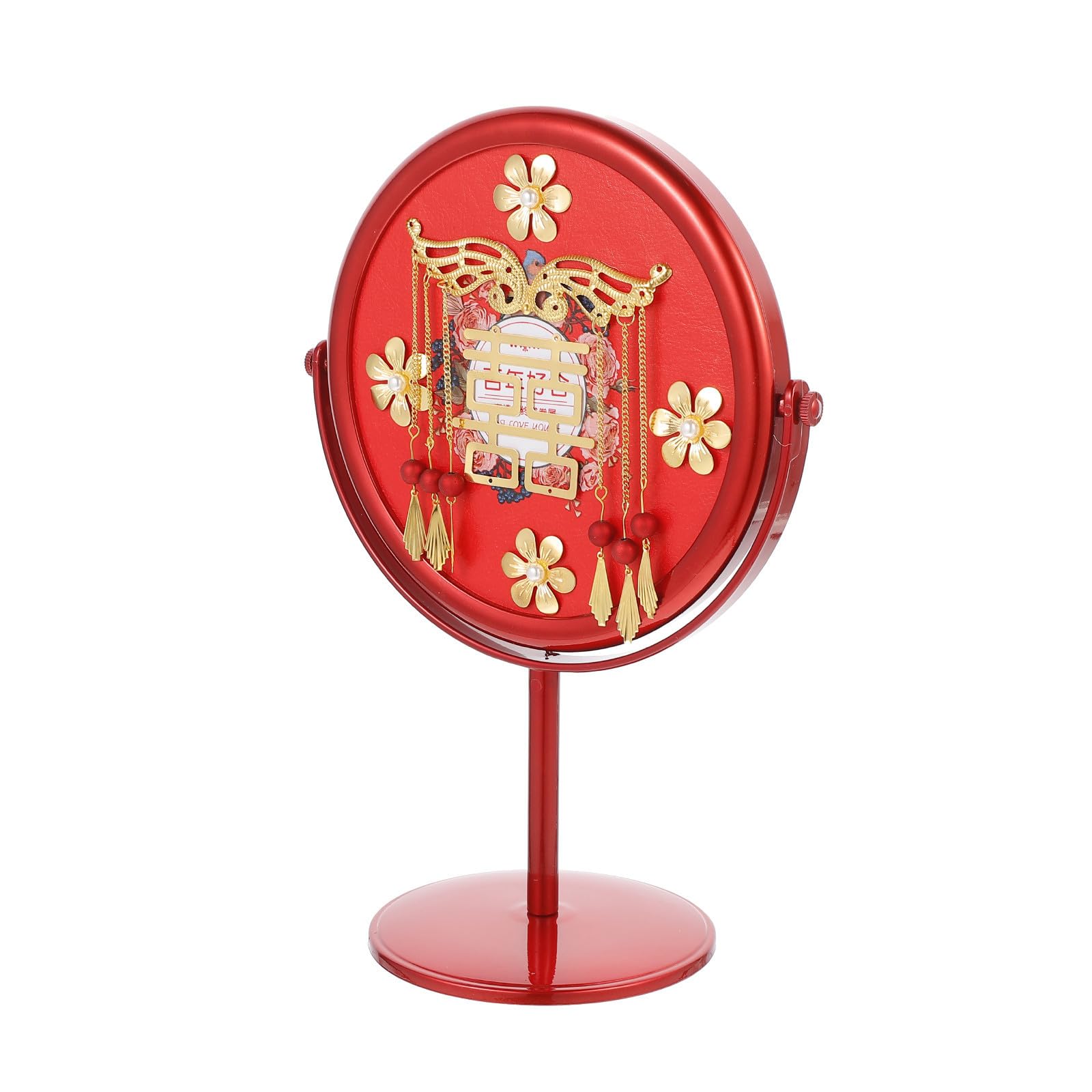 Miroir rotatif style chinois délicat, un accessoire en verre rouge pour cérémonie nuptiale