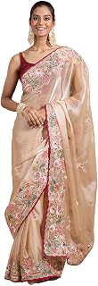 Nayanthara Trends Women's Zimmy Choo Saree With Embroidery Work And Unstitched Blouse Piece Price In India