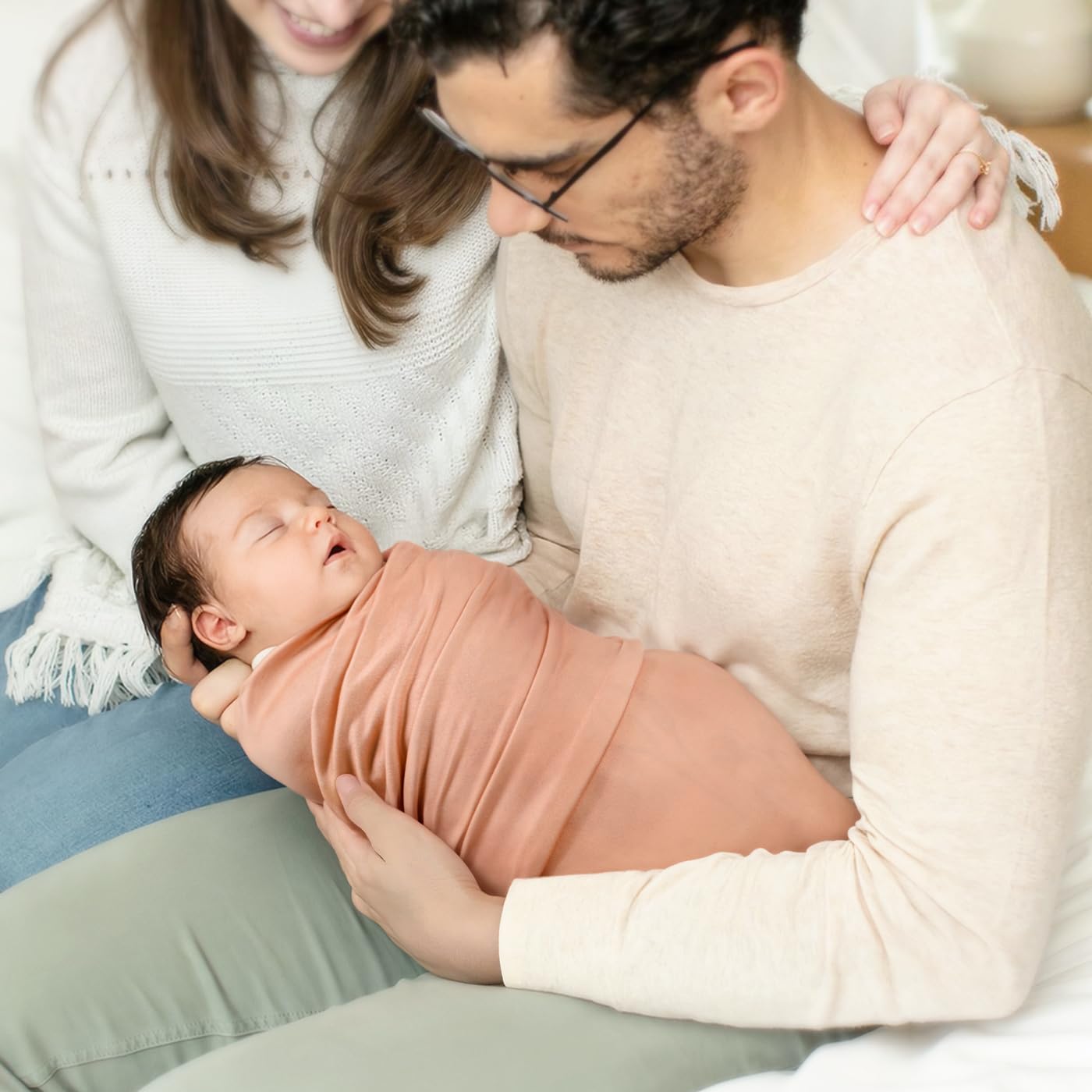 GRSSDER Baby Blankets Super Soft Stretchy Jersey Knit Swaddle Blanket for Baby Girls, Stylish Double Layer Receiving Blankets 34 x 44 Extra Large for Swaddling, Blush & Flora - Image 6