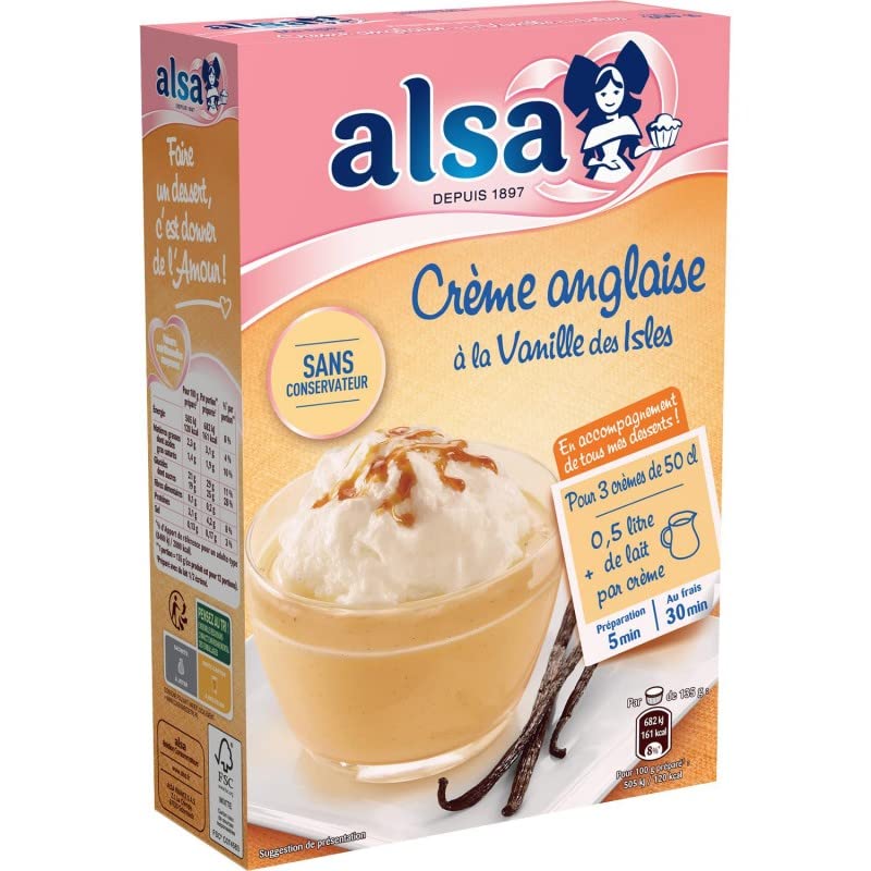 ALSA - Sachets de préparation pour Crème Anglaise à la Vanille des Isles - Facile et rapide à préparer - Pour une délicieuse touche sucrée dans vos desserts - 300g - Lot De 4 - Vendu Par Lot