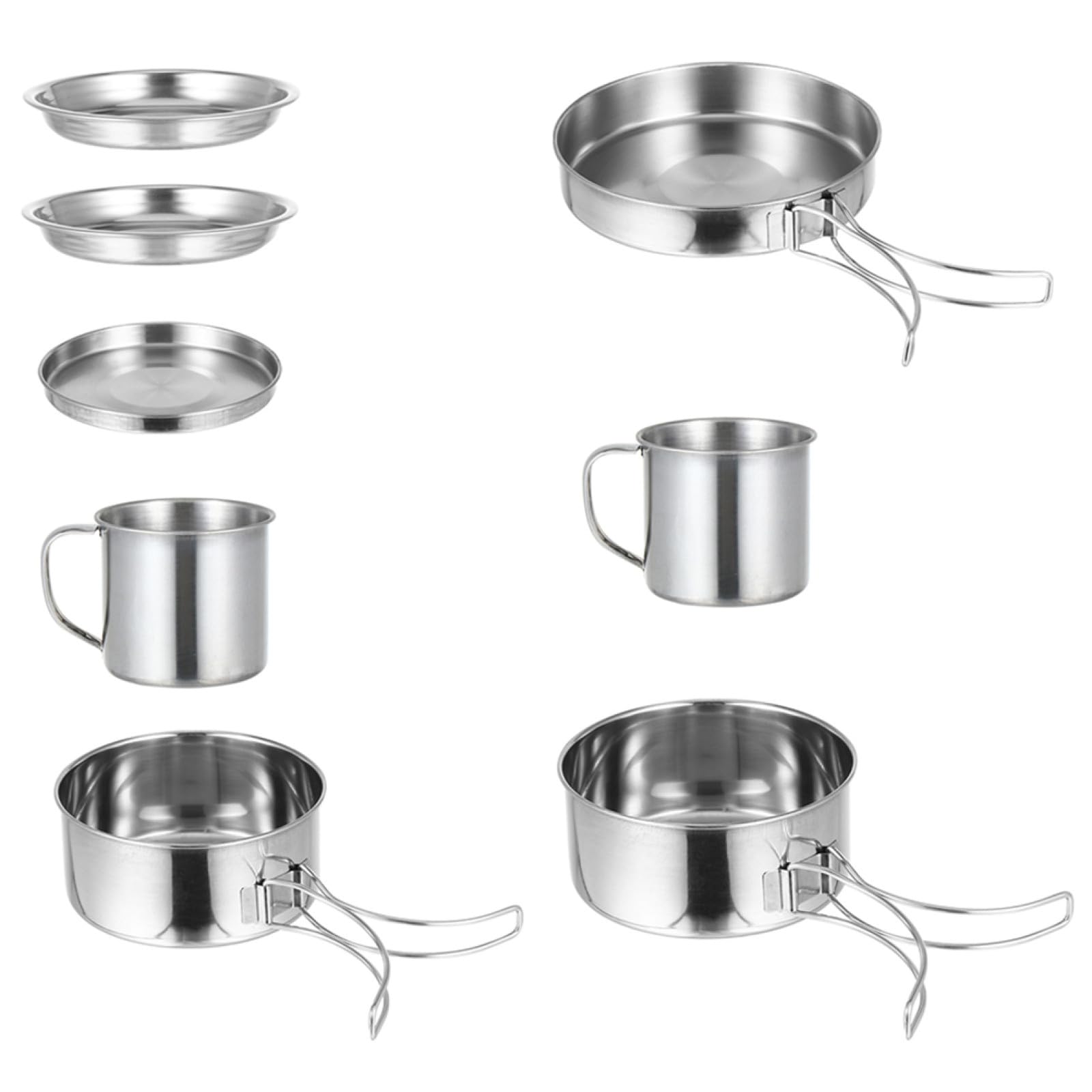 Abaodam Ensemble de Casseroles INOX 8 Pièces pour Camping Extérieur, Ustensiles Portables Pliables, Cuisson pour 5-6 Personnes, Vaisselle Randonnée Barbecue, Matériel Léger