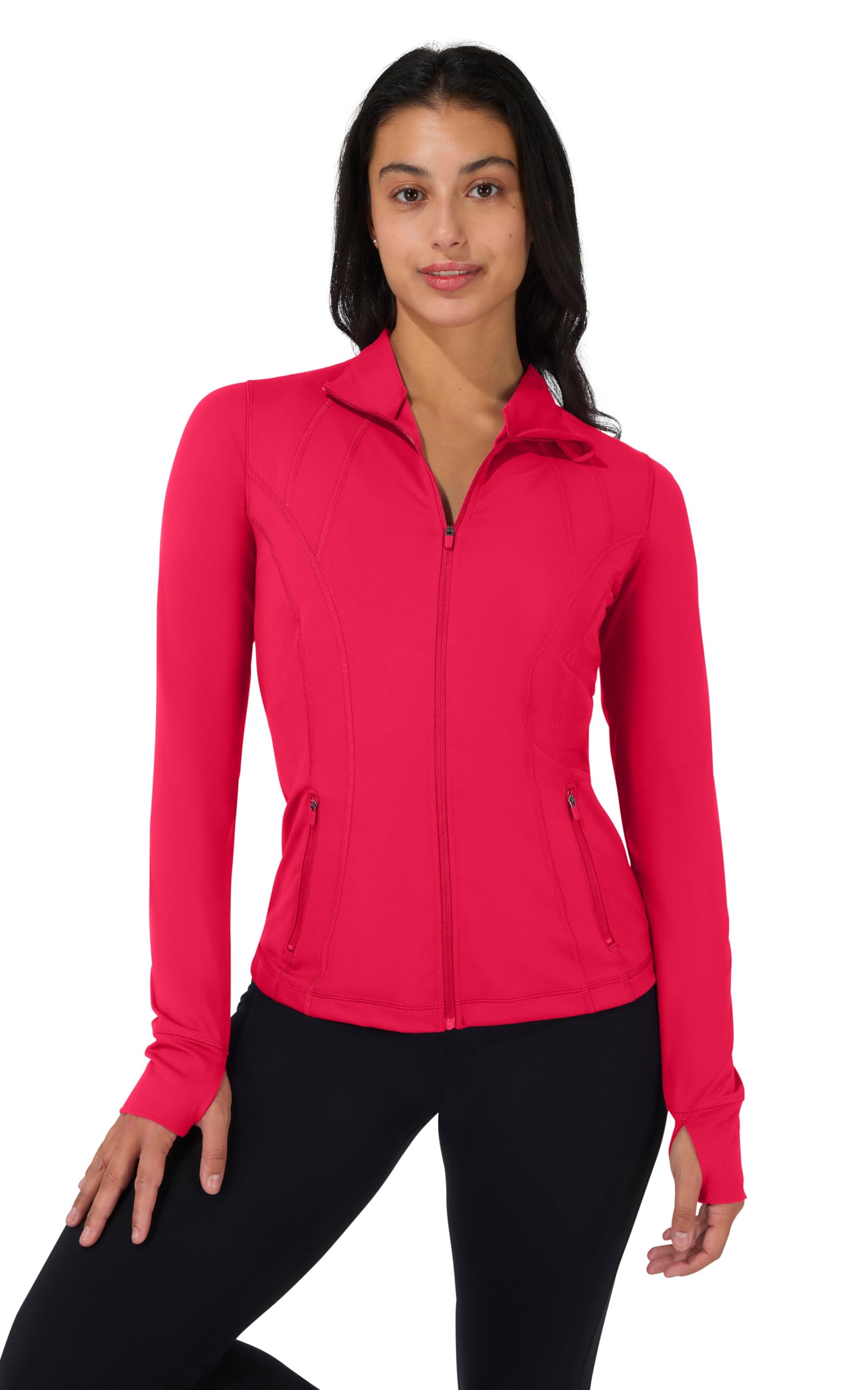 90 Degree By Reflex Full Zip Running Track Jacket Lightweight Athletic Slim Fit Jacket with Thumbholes, Cherry Bomb, M