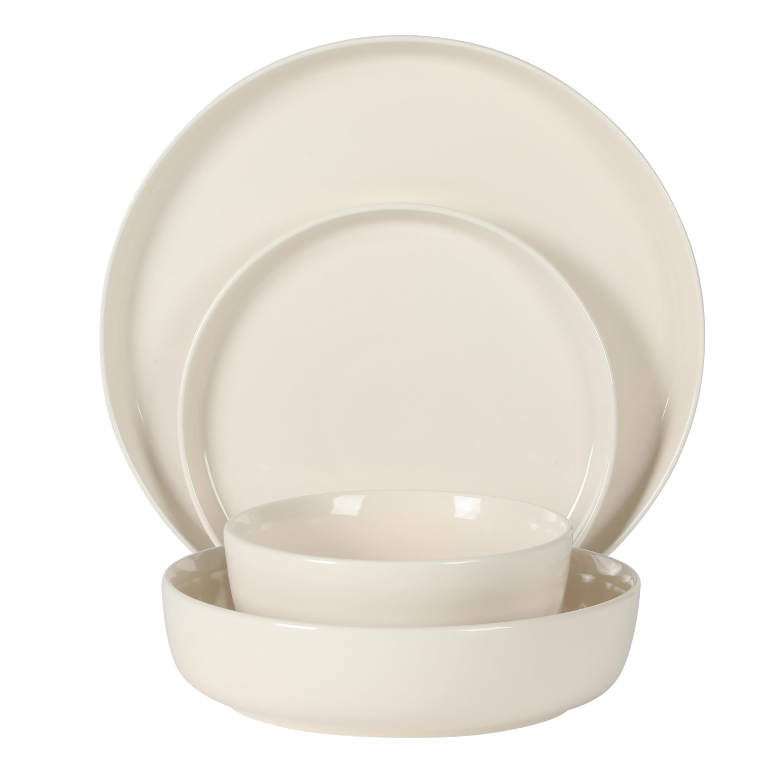 Gibson Home Serenity 16-teiliges modernes Porzellan-Geschirr-Set für 4 Personen, Leinen-weiße Teller und Schüsseln, Speiseteller, Salatteller, Nudelschalen, Müslischalen