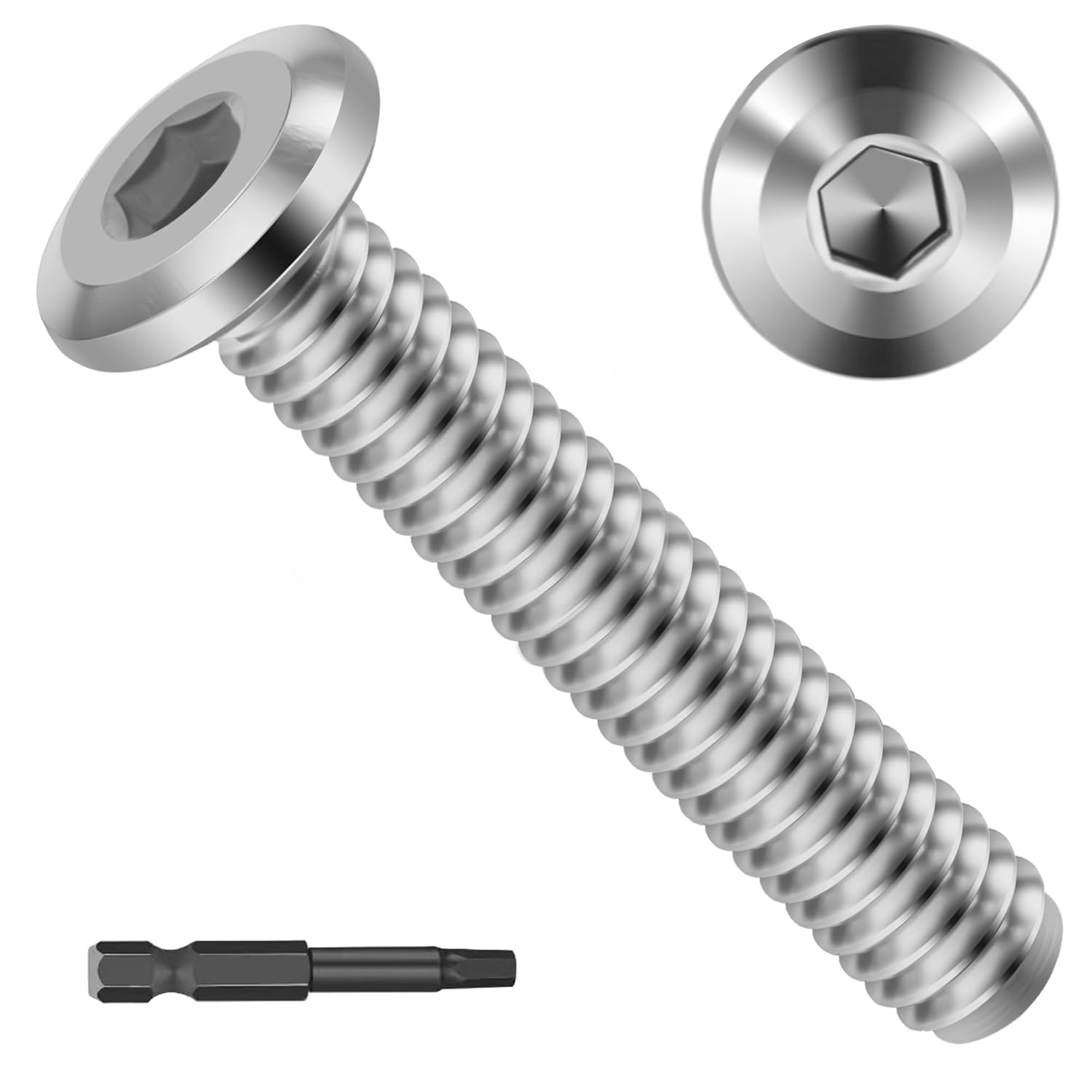 Hurricane Shutter Screws 1/4-20 x 1-1/2'', 304 Stainless Steel Sidewalk Bolts, Rust-Resistant and Weatherproof Fasteners Hardware, Hex Socket Head Furniture Bolts with Drill Bit (100-Pack)