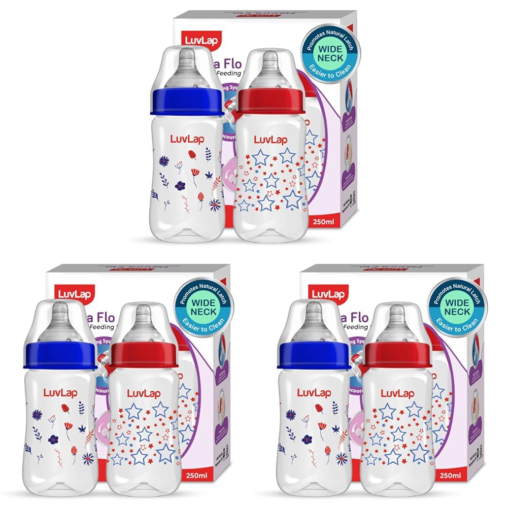 LuvLap Anti-Colic Wide Neck Natura Flo Baby Plastic Feeding Bottle, 250Ml (Pack of 6), New Born/Infants/Toddler Upto 3 Years, Stars, BPA Free-picture-35