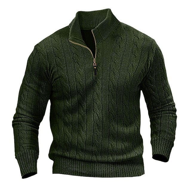 Mens Quarter Zip Sweater Cable Knit Mock Neck Pullover Sweater Slim Fit Soft Fall Winter Casual Polo Sweaters for Men3