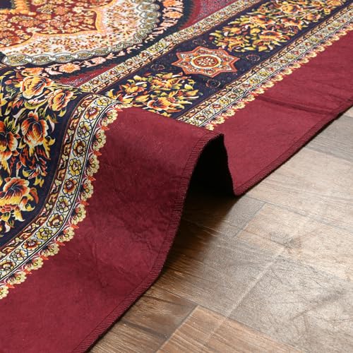 Image of Cotton Bolls Textiles Rugs for Living Room 5x7 Feet Large Size | Lightweight Foldable Carpet for Bedroom & Hall | Easy to Handle During Daily Cleaning | Travel Friendly Printed Rug | Maroon