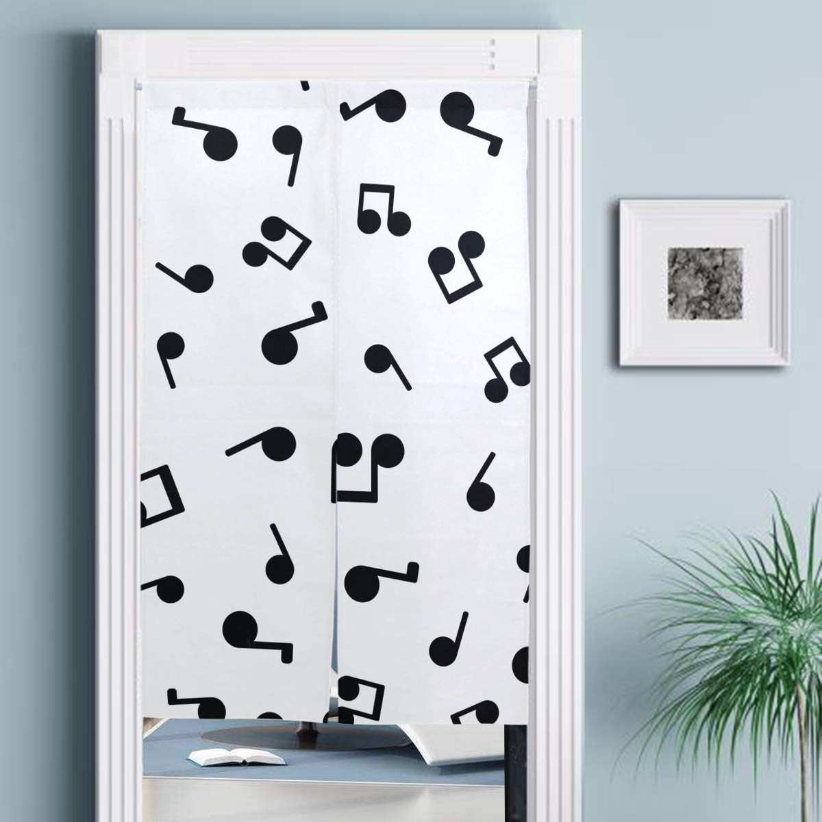 Amazon｜のれん 音符柄 音楽柄 暖簾 幅89×丈136cm ホワイト 綿麻