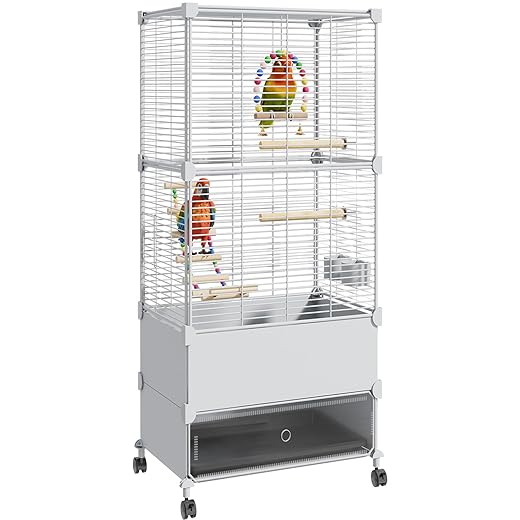 Bird Cage Parakeet Cage Hanging Windows with Sliding Window, Dense Wire Mesh, Removable Tray & Wheels Bird Flight Cage