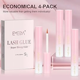 EMEDA Eyelash Glue 4Pcs 20g/0.68 oz Clear Lash Glue, Waterproof, Super Strong Hold, Latex Free, Hypoallergenic, Formaldehyde-Free White Strip Eyelash Adhesive EMEDA