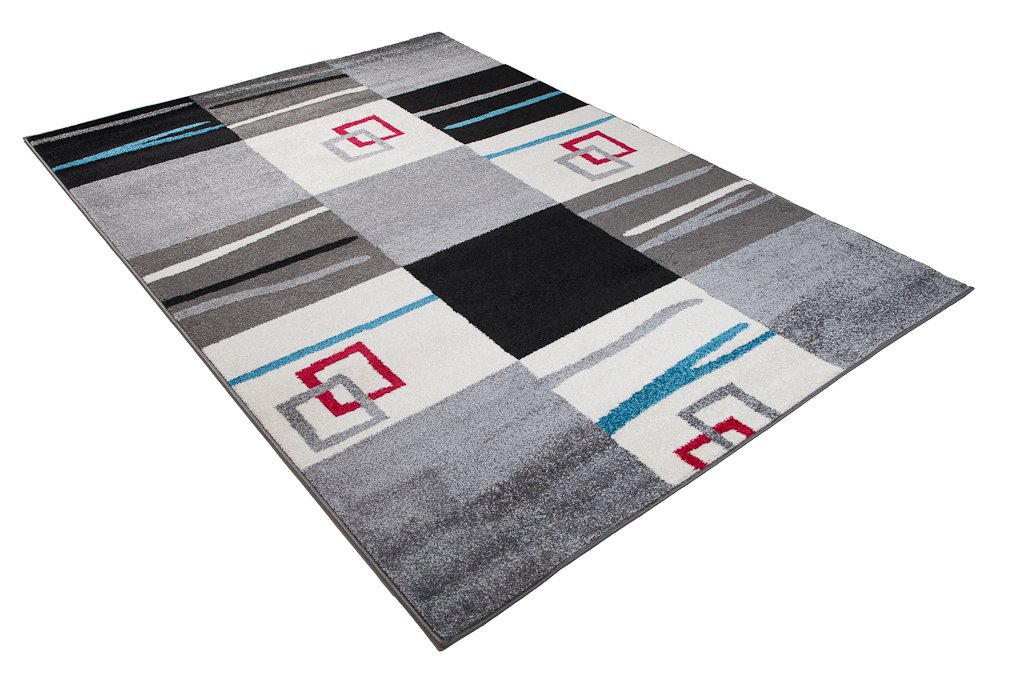 Tapiso JAWA dywan z krótkim włosiem, nowoczesny dywan, szary, czarny, biały, geometryczny, w kratkę, diament, w paski, linie, do salonu, Ökotex 140 x 190 cm
