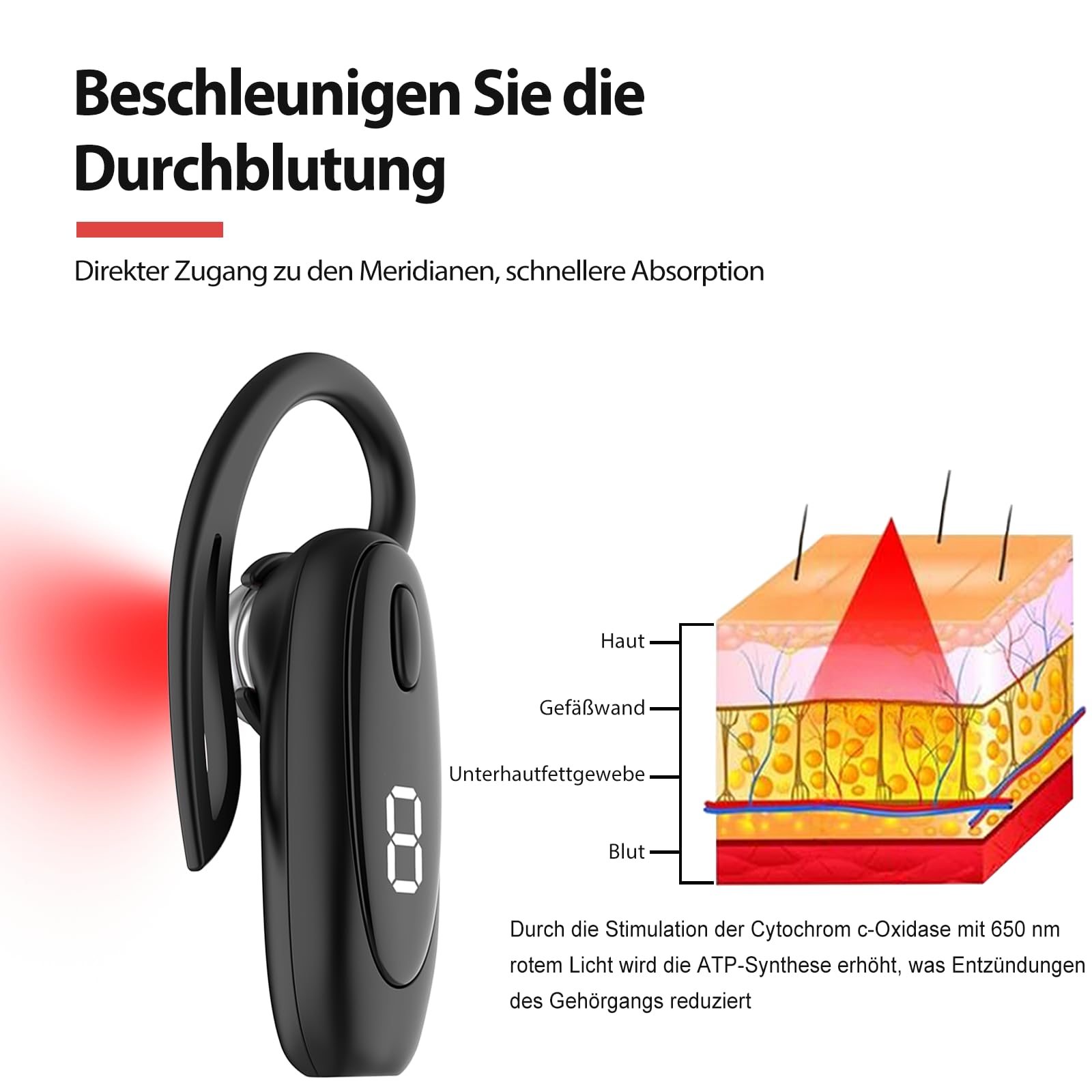 Tinnitus Infrarot Ohrstöpsel – Infrarot Kopfhörer Tinnitus mit 650 nm Wellenlänge verbessern die Mikrozirkulation, Lichttherapie Ohr unterstützt die Tinnitus-Linderung, geeignet für Ohren (Schwarz)