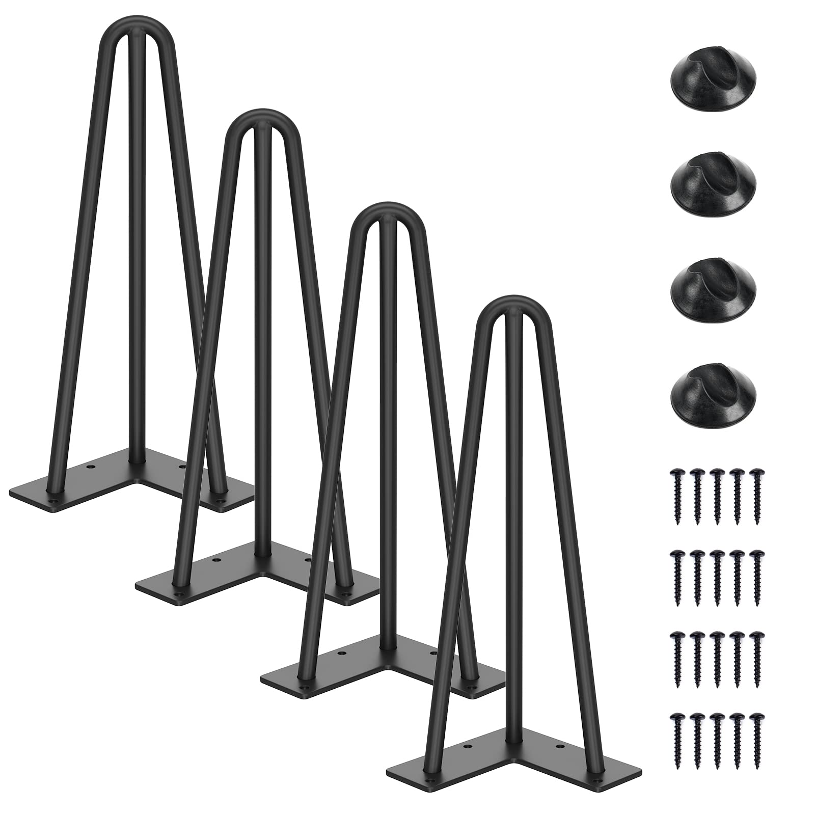 SMARTSTANDARD 12 Inch Hairpin Table Legs, 3 Steel Rods 1/2 Inch Pipe Diameter, 800lbs Load Capacity, Mid-Century Style for Coffee Table, Side Table,