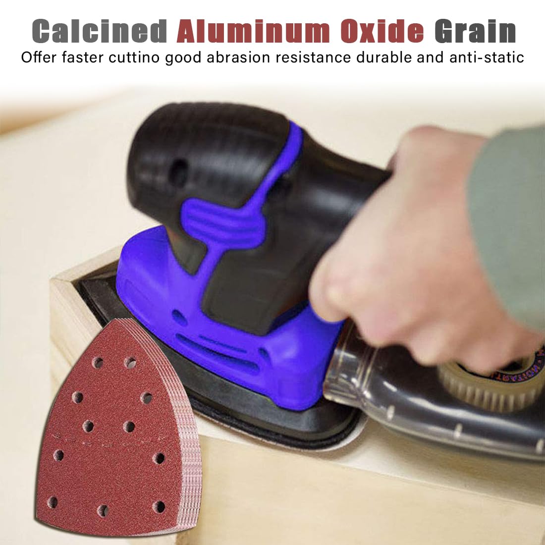 40 cuscinetti abrasivi, 5 tipi di grana, fogli abrasivi triangolari con gancio e anello, 5 fogli assortiti per levigatrice per mouse con grana 40/60/80/120/180, 11 fori
