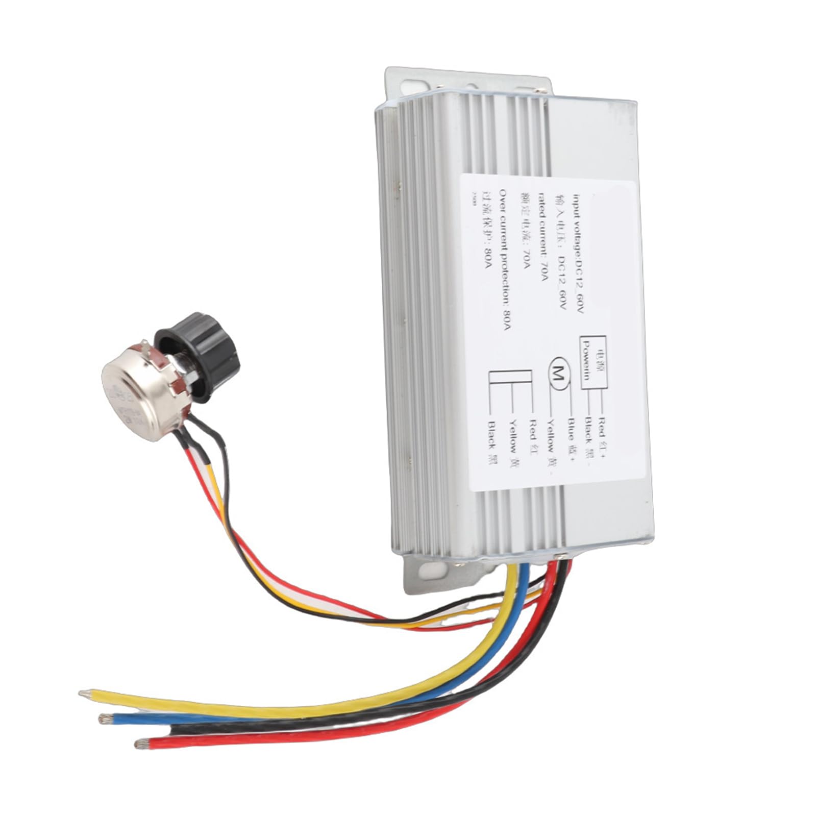 DC 12 V–60 V 70 A PWM-Motor-Drehzahlregler, einstellbarer Antriebssteuerungsregler, sanfte 0–100 % Drehzahlanpassung mit Drehknopf für Gleichstrommotoren bis zu 4000 W