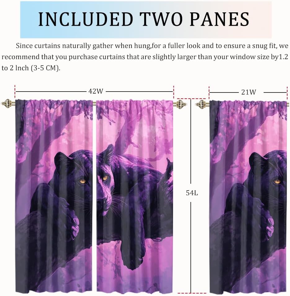 Abstract African Animal Panther Rod Pocket Blackout Curtains,Rustic Purple Theme Forest Animal Panther Window Curtain Set Energy Saving Thermal Insulated Drapes for Living Room 2 Panels 54"L x 21"W