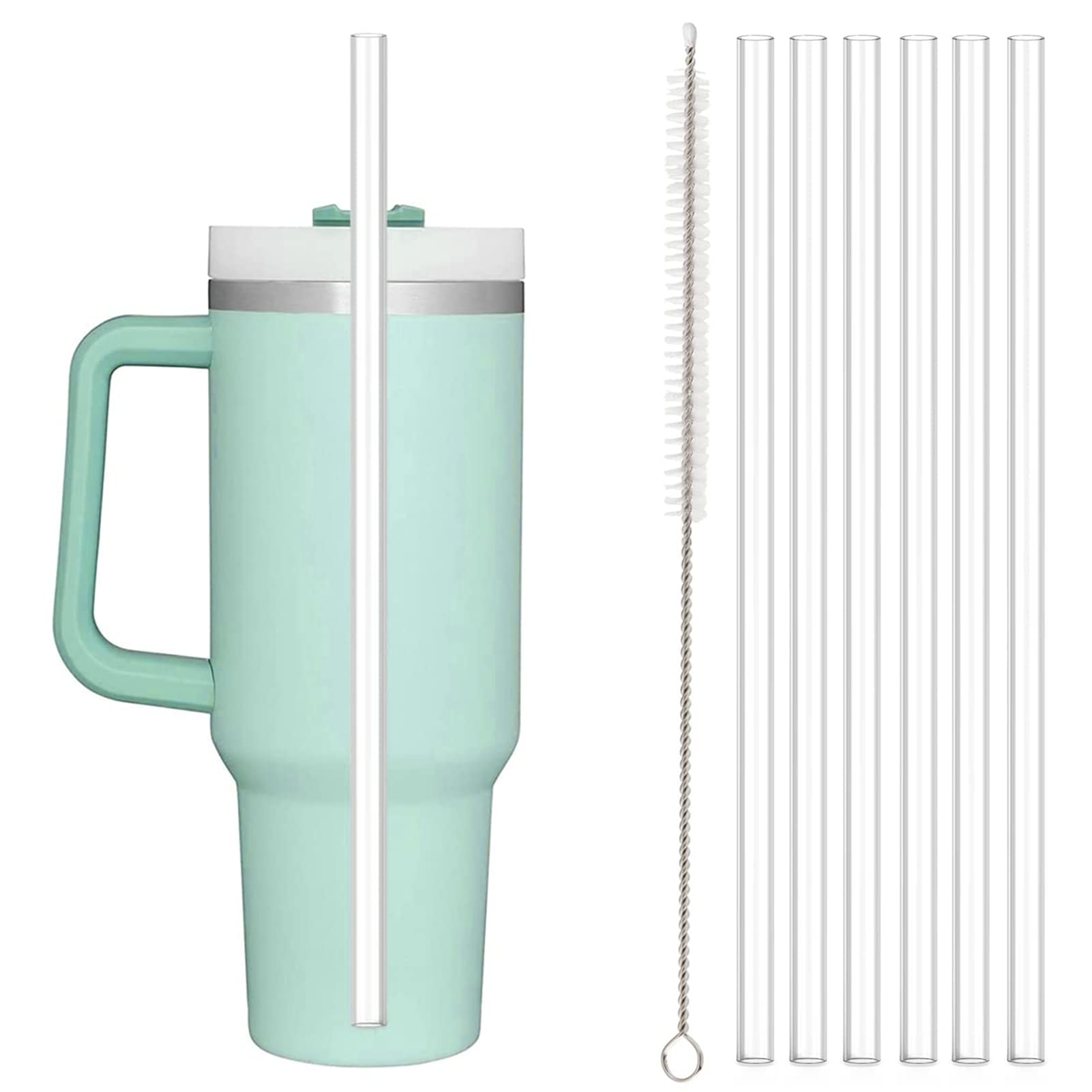 Replacement Straw for Stanley- 40 oz 30 oz Cup Tumbler, 6 Pack Reusable Straw with Cleaning Brush, Plastic Clear Straws Compatible with Stanley- Cup Mug Accessories Clear